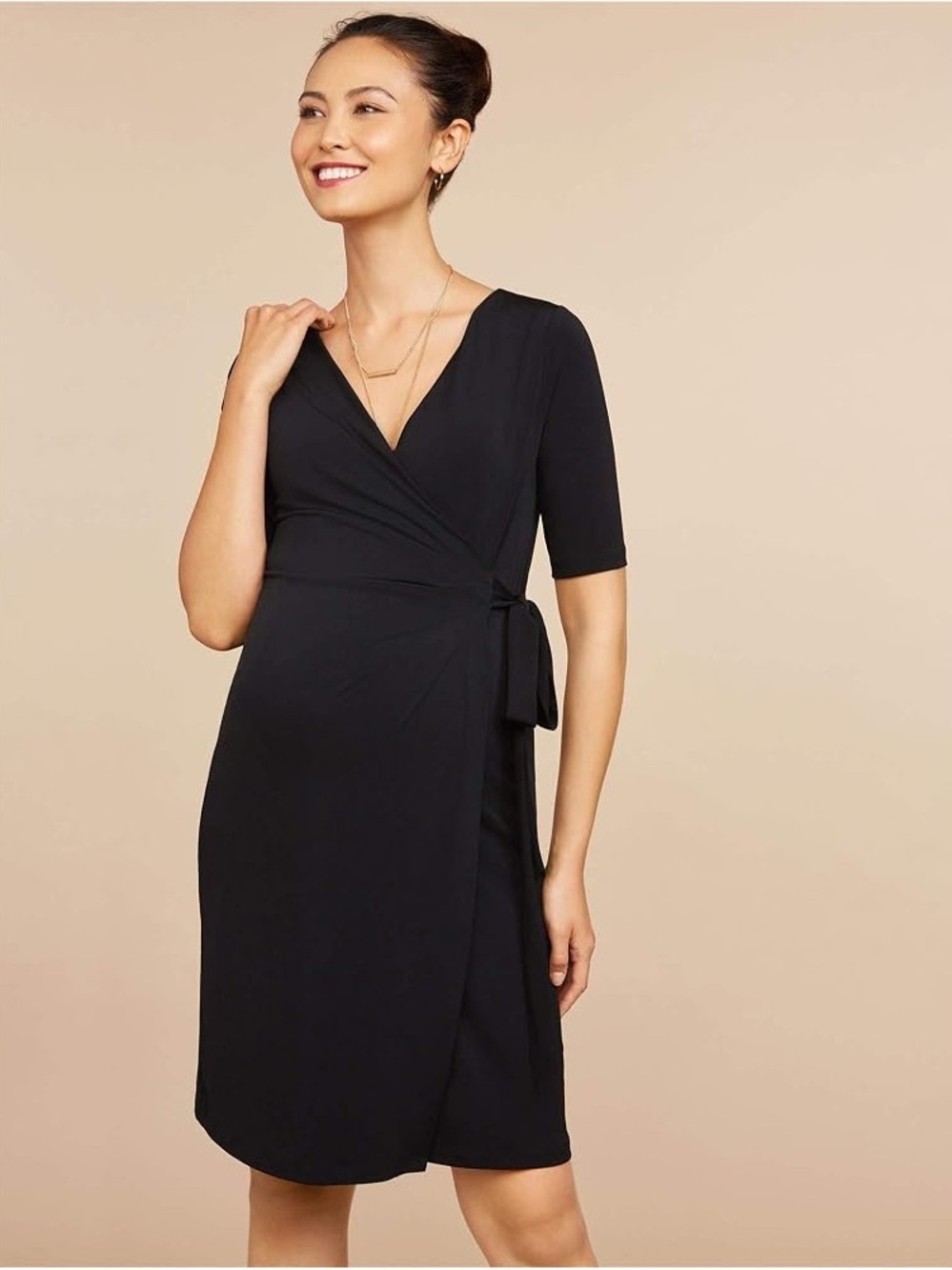 Maternity Black Wrap Dress with V-Neck